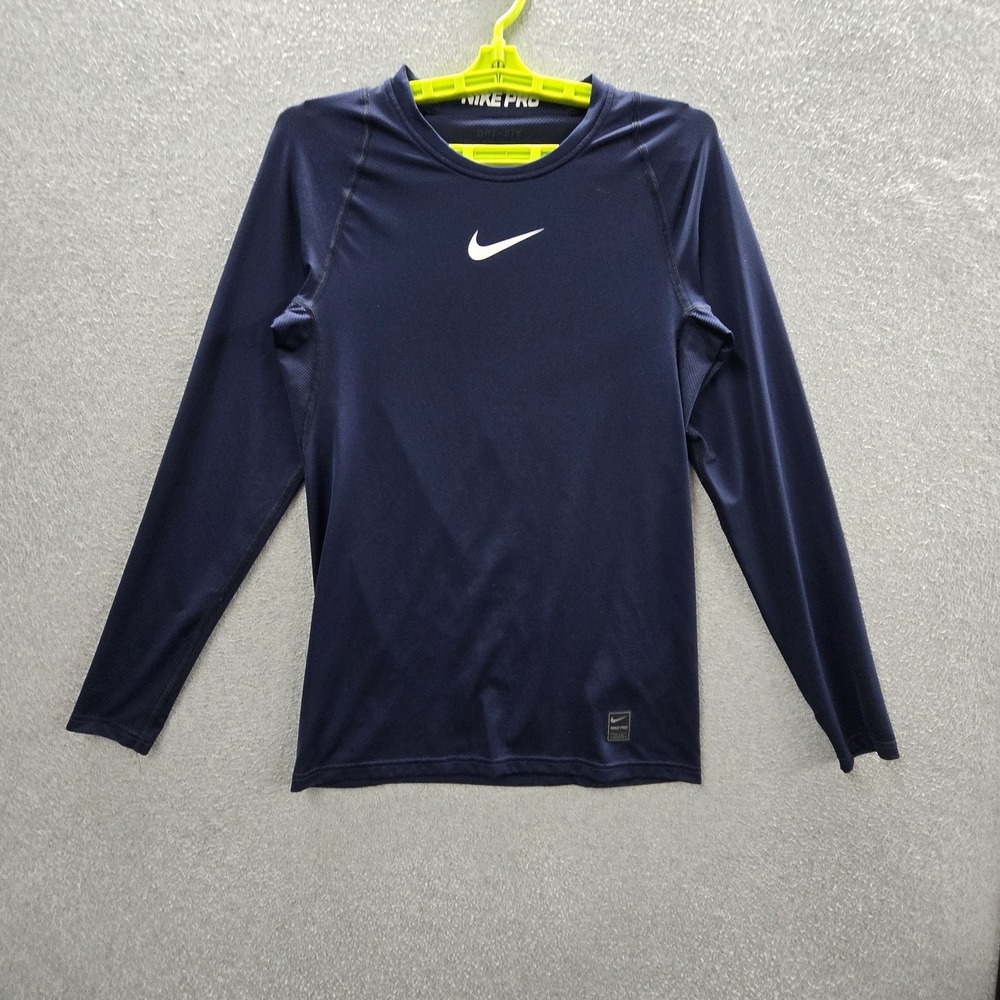 Nike Men Activewear Shirt S Blue Dri-Fit Compression Center Swoosh Logo Slim